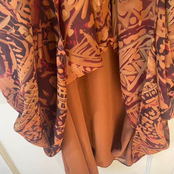 Robbie Bee Maxi Dress Size 16 Woman's Brown Print V-Neck Belted Sleeveless Lined - Picture 5 of 6